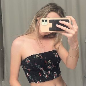 Garage Black Floral Strapless Ruffled XS Tube Top